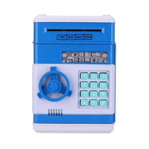 Blue-Silver Automatic Piggy Bank ATM Password Money Saving