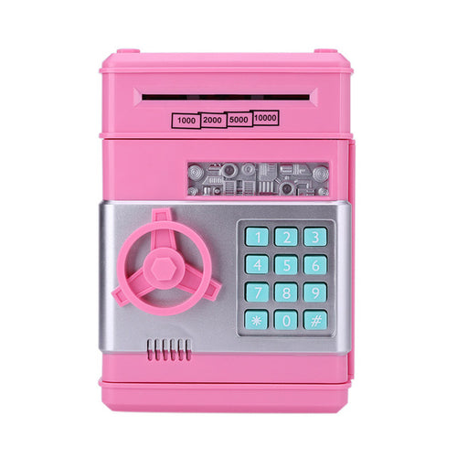 Pink-Silver Automatic Piggy Bank ATM Password Money Saving