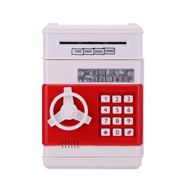 White-Red Automatic Piggy Bank ATM Password Money Saving